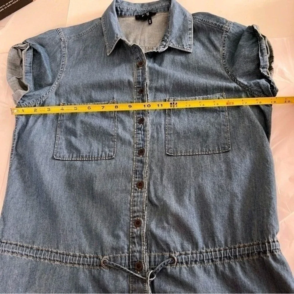 PAIGE Flyer Denim Short Sleeve Drawstring Waist Mini Shirtdress Size M - Picture 7 of 15